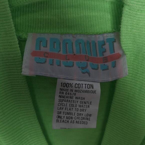 Croquet Club Vintage Neon Green Sleeveless Top Mock Neck Floral Embroidery - Picture 5 of 5